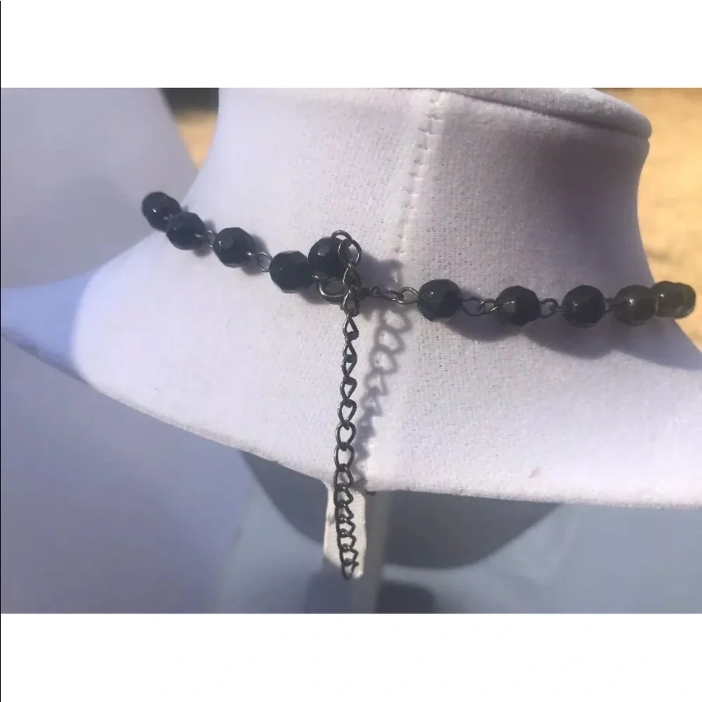 Cross necklace black beads Long rosary‎ style